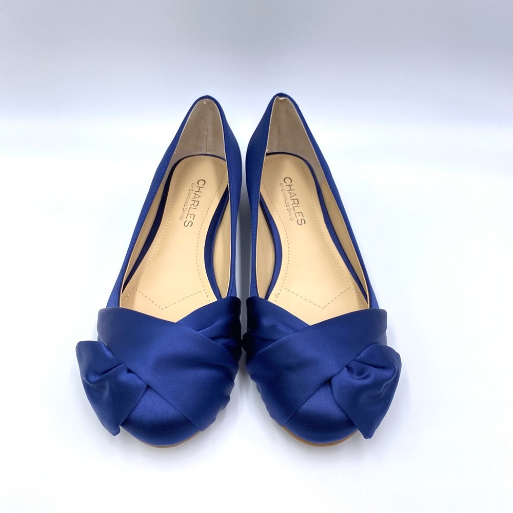 Charles David Womens Size 6 Blue Satin Round‎ Toe Slip On Ballet Flats Shoes NEW